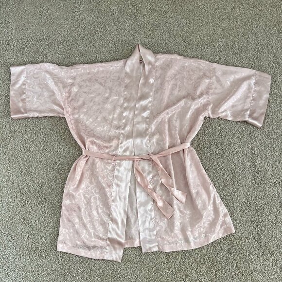 Victoria's Secret Other - Vintage Victoria Secret Gold Label Kimono Robe Short 80s Baby Pink Satin OS